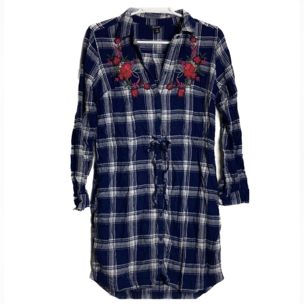 ANA plaid dress with floral embroidery Small